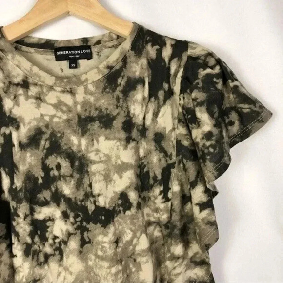 Generation Love Brown Tie Dye Flutter Short Sleeve Top XS - Picture 3 of 3